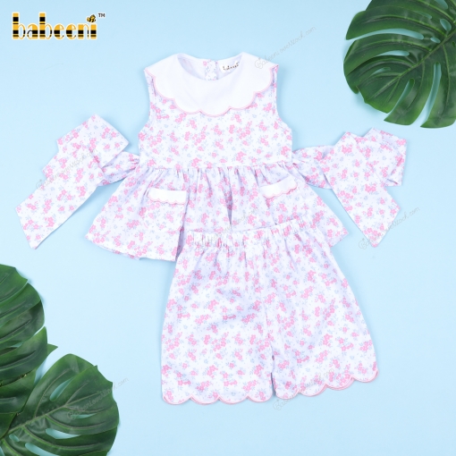 PLain 2-Piece Set Pink Floral White Accent For Girl - BB3299