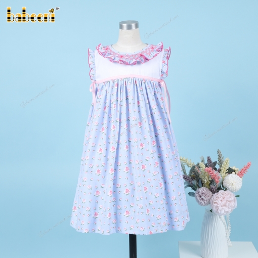 Elegant tiny floral smocked dress embellished with ruffle - BB1561