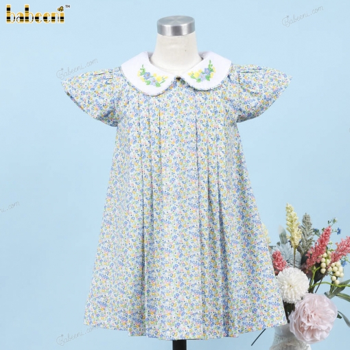 Embroidery Dress With Flower Neck Floral Pattern For Girl - BB3279