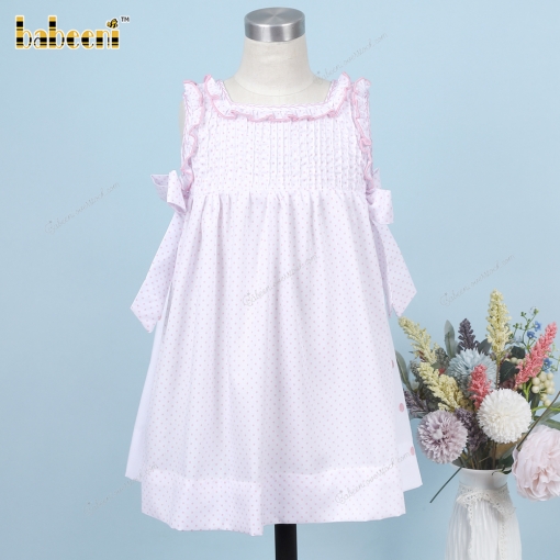 Hand Embroidered Fishbone pattern Dress Light Pink 2 Bow For Girl - BB3284