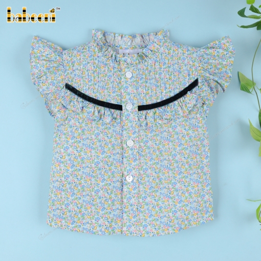 Blue And Green Floral Shirt For Girl - BB3322B