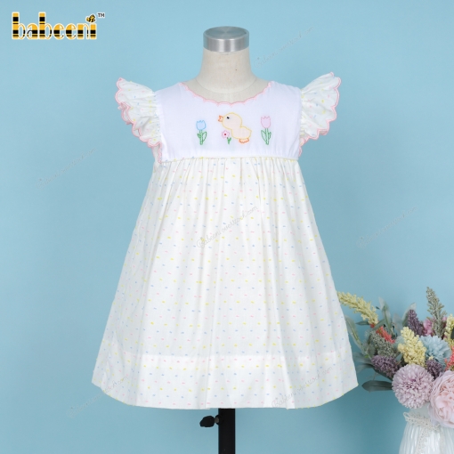 Duck And Flower White Dress For Girl - BB3348