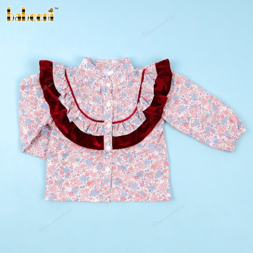 Floral Shirt Red Vletvet For Girl - BB3352