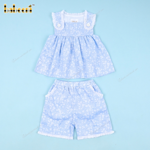 Blue And White Floral 2-piece Set For Girl - BB3353