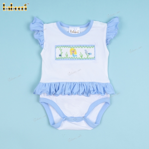 Smocked Bubble Blue Accent Mermaid For Girl - BB3363