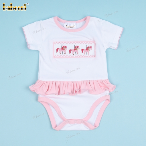 Smocked Bubble With Pink Horses For Girl - BB3364