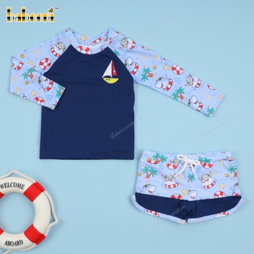 Navy Sharks Beach Theme 2-pieces swimwear for boys - BB3428