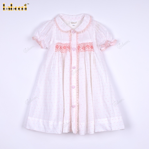 Pink swiss dot Geometric smocked baby dress - BB3100
