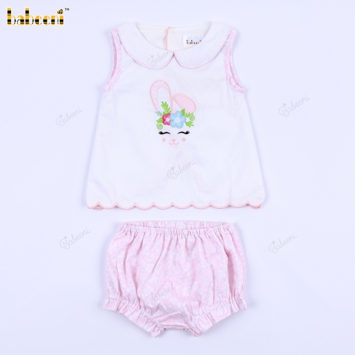 Cute Bunny Flower Appliqued 2 pieces set for Girl - BB3133