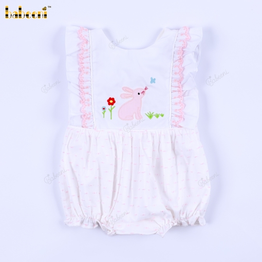 Applique Bubble Pink Bunny Flower For Girl - BB3292A