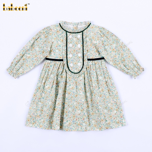 Green Floral Dress Long Sleeve For Girl - BB3346
