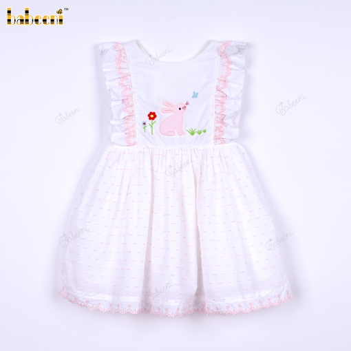 White Dress With Pink Bunny For Girl - BB3354