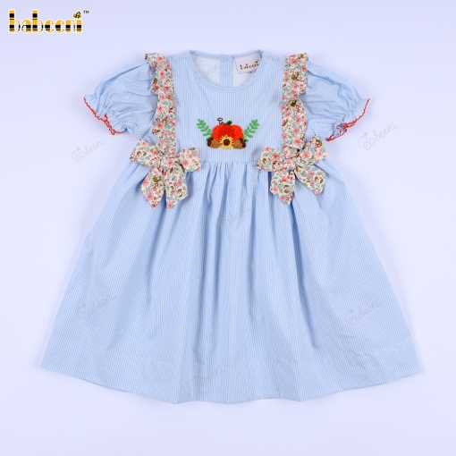 Pumpkin French knot embroidery baby ruffle dress – BB3021