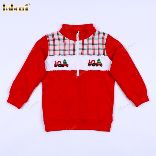Christmas tree car carrying boy pullover - BB3120