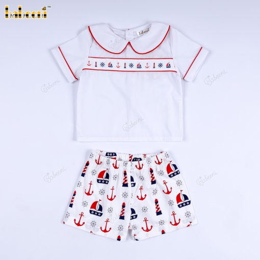 A lighthouse, mine, and boat-themed outfit for boys.- BB3573