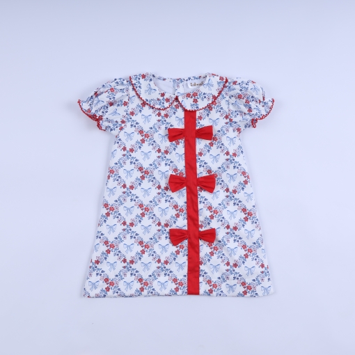 Girls Floral Print Bow Front Dress - BB3556