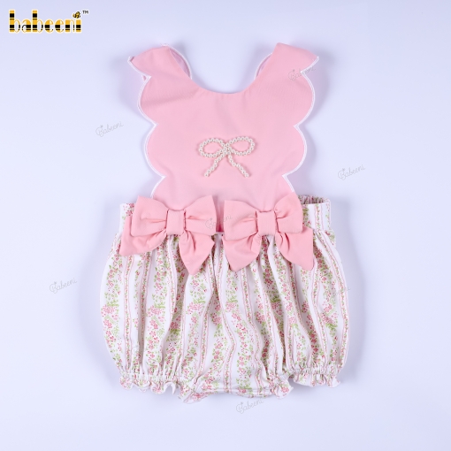 Pink Bow & Floral Bubble Romper for Baby Girls- BB3594