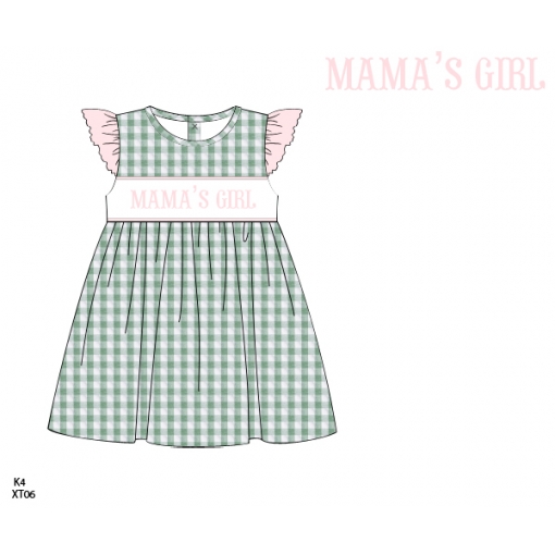 Mama’s Girl Green Gingham Flutter Sleeve Dress (Pre-Order)- BB3612