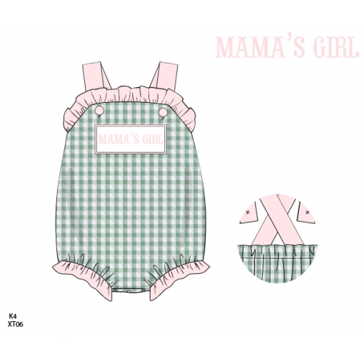 Mama’s Girl Green Gingham Ruffle Bubble Romper (Pre-Order)- BB3613