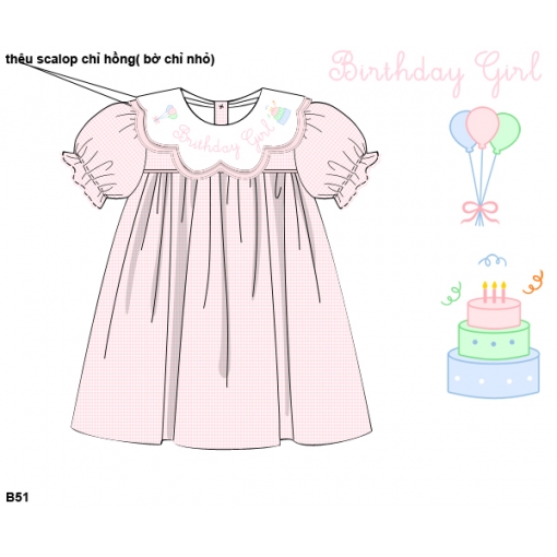 Birthday Girl Embroidered Puff-Sleeve Baby Dress (Pre-Order)- BB3615