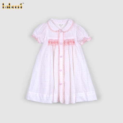 Pink swiss dot Geometric smocked baby dress - BB3100B