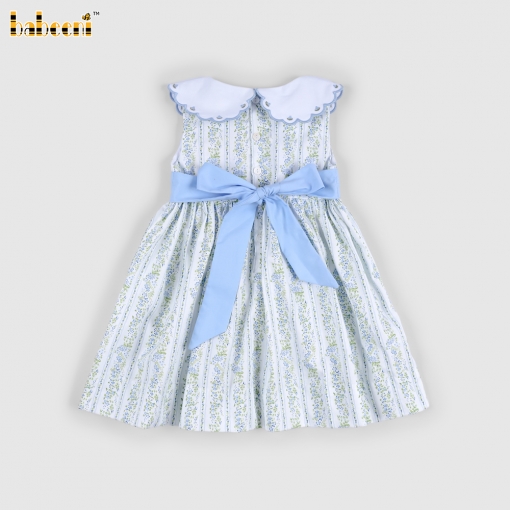 Plain light blue dress with floral pattern, for girls - BB3553
