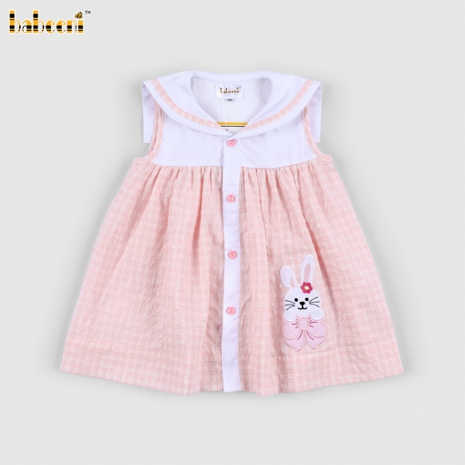 Applique Dress With Bunny And Flower Button For Girl - BB3253A