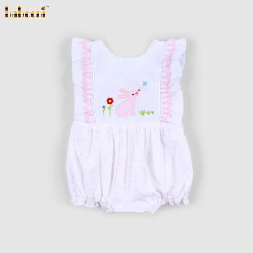 Applique Bubble Pink Bunny Flower For Girl - BB3292
