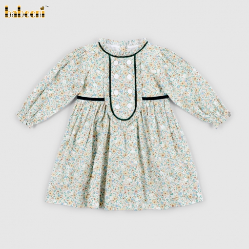 Green Floral Dress Long Sleeve For Girl - BB3346
