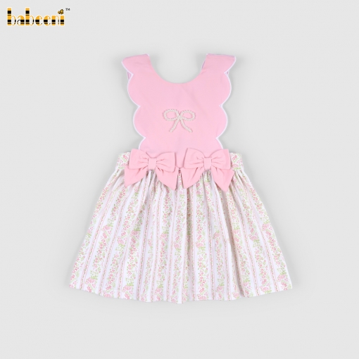 Elegant light pink floral dress with pearl embroidery. - BB3583