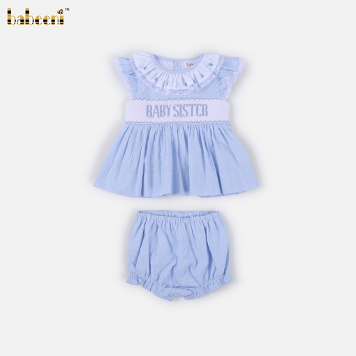 Baby Sister Blue Gingham Flutter Sleeve Diaper Set - BB3600