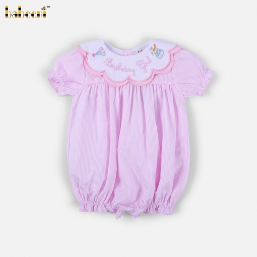 Birthday Girl Pink Gingham Scallop Collar Bubble - BB3614