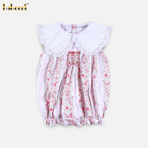 Vintage Floral Stripe Ruffle Baby Bubble - BB3619