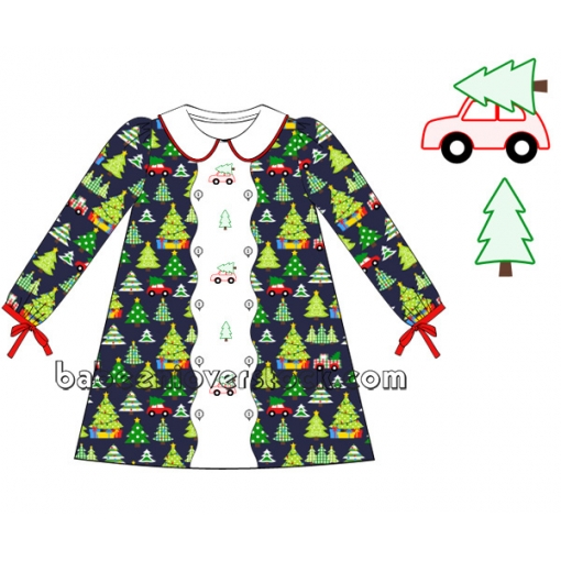 Christmas tree car shadow embroidery dress - BB1389C