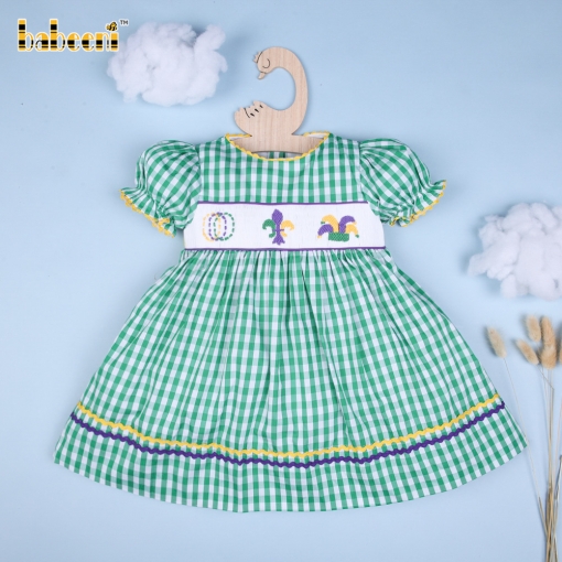 Mardi Gras handmade smocked dress - BB1400A