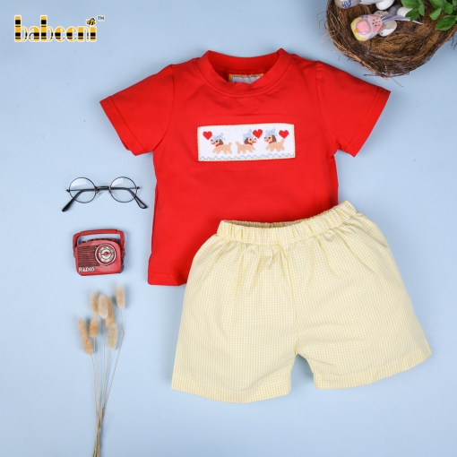 Nice boy short set with hand-smock for Valentine - BB1696