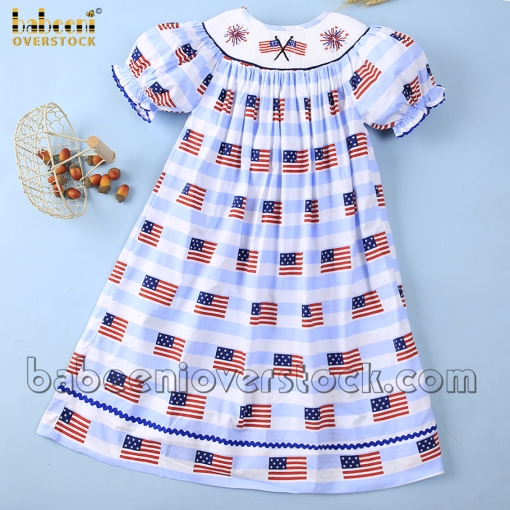 Flag and fireworks baby bishop dress 4th of July - BB1891B