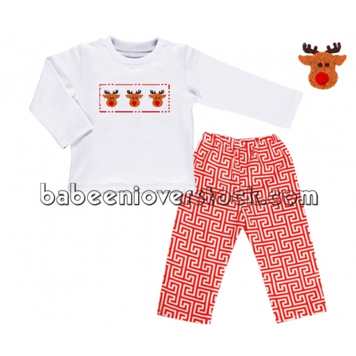 Nice reindeer smocked pants set for boys - BB742A