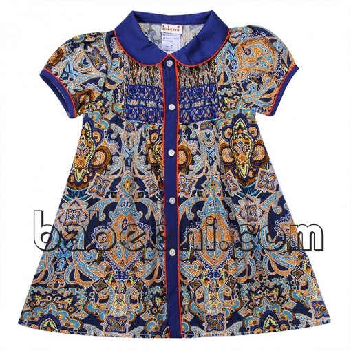 Pretty geometric paisley smocked dress - BB803B