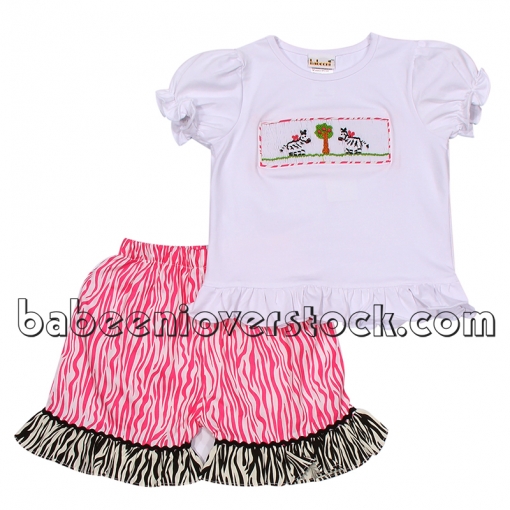 Lovely zebra horse smocked short set for girls - BB914B