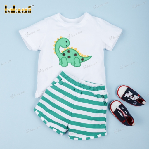 Cute Little Dinosaur Applique 2 Pieces Set For Boy - BB3162