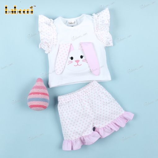 Applique Short Set Peach Pink With  Bunny For Girl - BB3190A