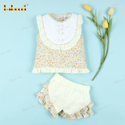 2 Piece Set In Yellow Tiny Floral  For Girl - BB3192B