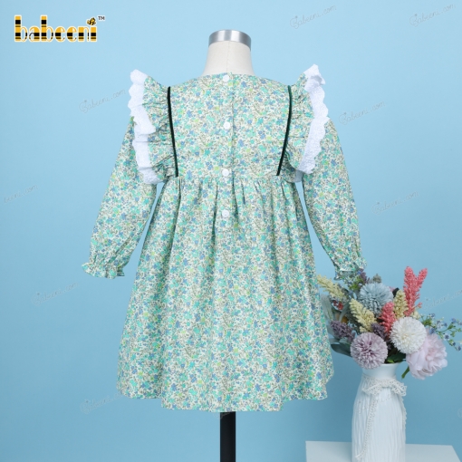 Plain Dress Green Floral Butterfly Neck For Girl - BB3251