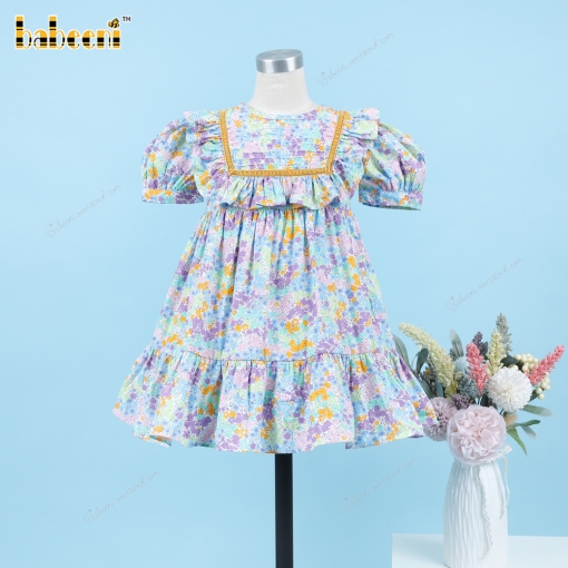 Blue Yellow Floral Plain Dress For Girl - BB3303A
