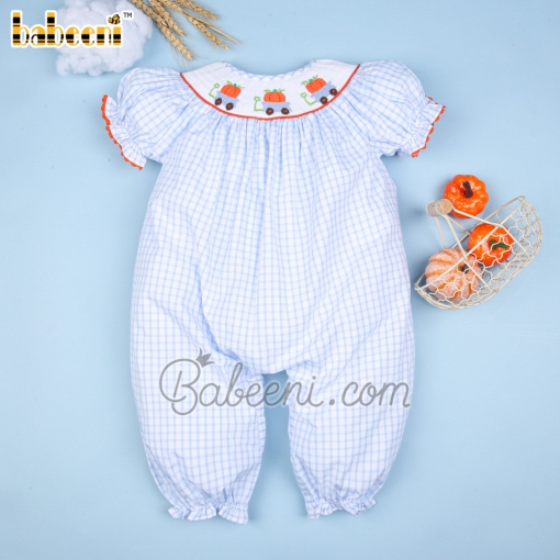 Pumpkin carts hand smocked girl bubble - BB2575A