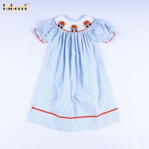 Pumpkin carts hand smocked little girl dress - BB2177  