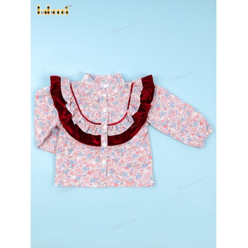 Floral Shirt Red Vletvet For Girl - BB3352