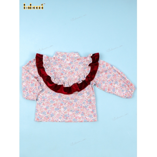 Floral Shirt Red Vletvet For Girl - BB3352B