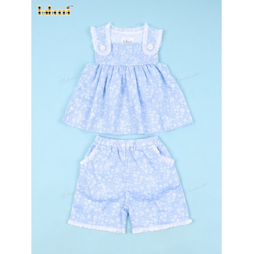 Blue And White Floral 2-piece Set For Girl - BB3353A